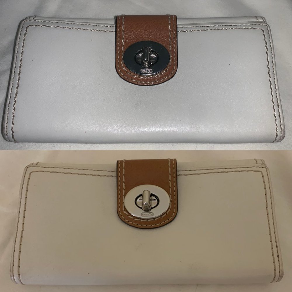 Large Coach Slim Envelope Cream & Tan Turn Lock Wallet